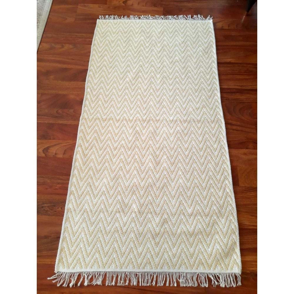 Pamuklu Cotton Kilim Çift Taraflı Yıkanabilir Dekoratif (80x150) - Sarı v1