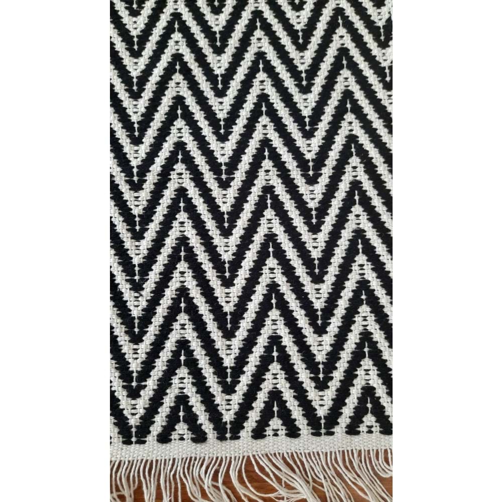 Pamuklu Cotton Kilim Çift Taraflı Yıkanabilir Dekoratif (80x150) - Siyah Beyaz v1