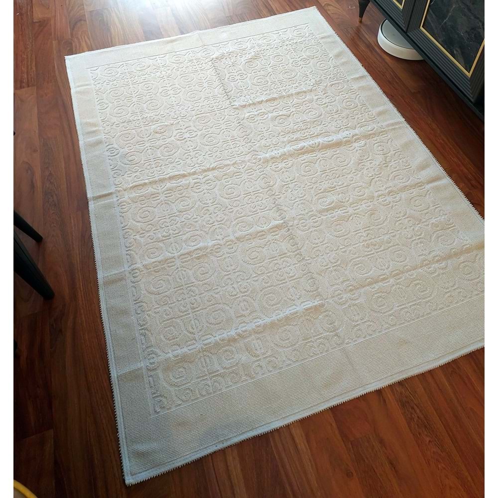 Pamuklu Bukle Lüks Kilim (80x150)-Spiral Krem