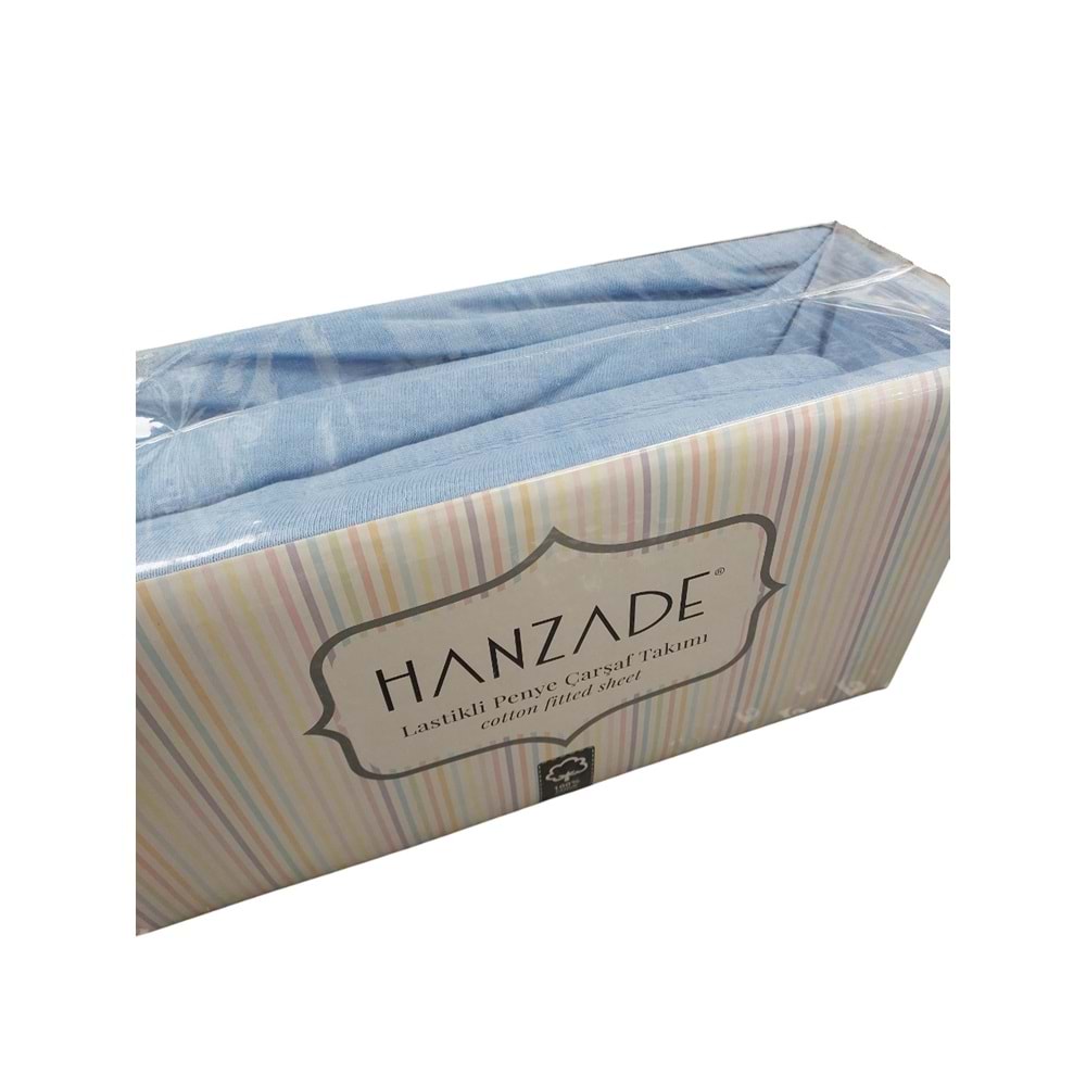Hanzade %100 Pamuk Penye Lastikli Çift Kişilik Çarşaf Seti (160x200+30) - Mavi