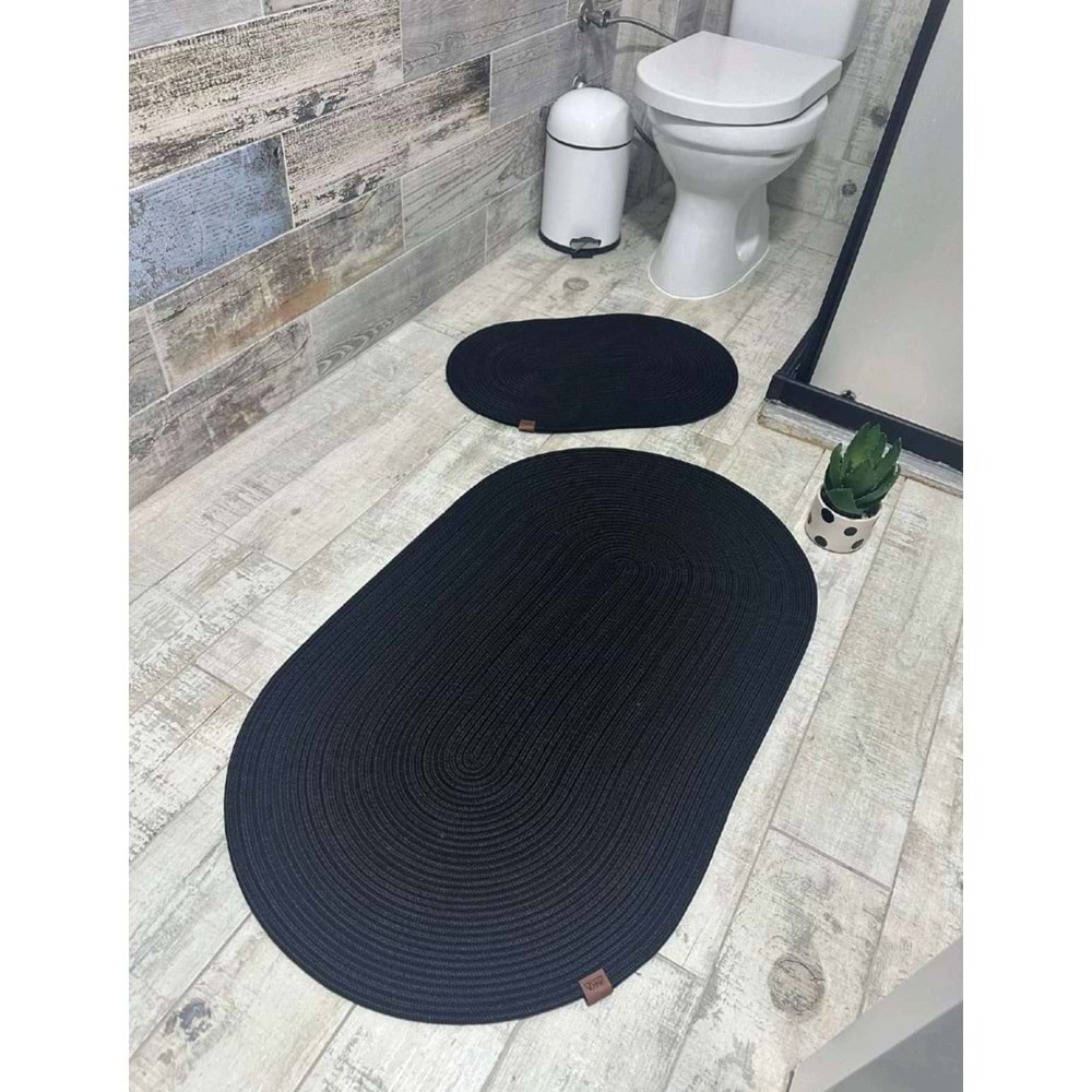 Jüt Hasır 2li Banyo Seti Paspas Takımı-Siyah
