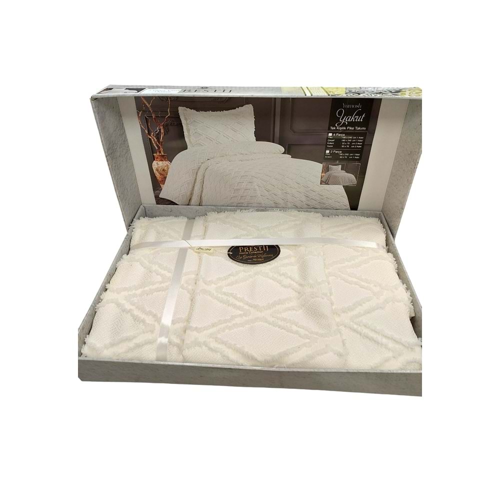Prestij Puffy Yakut 2 Parça Tek Kişilik Yatak Örtüsü, Pike Örtüsü (180x240)-Krem
