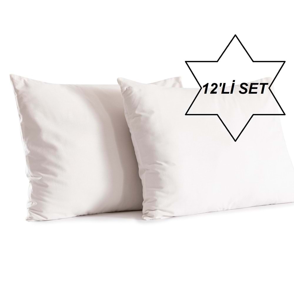 12 Adet Ekru Renk Pamuklu Yastık Kılıfı Kapaklı (50x70)