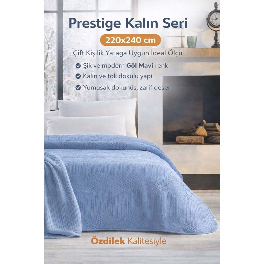 Özdilek Prestige Kalın Embos Çift Kişilik Battaniye (220x240)-Göl Mavi