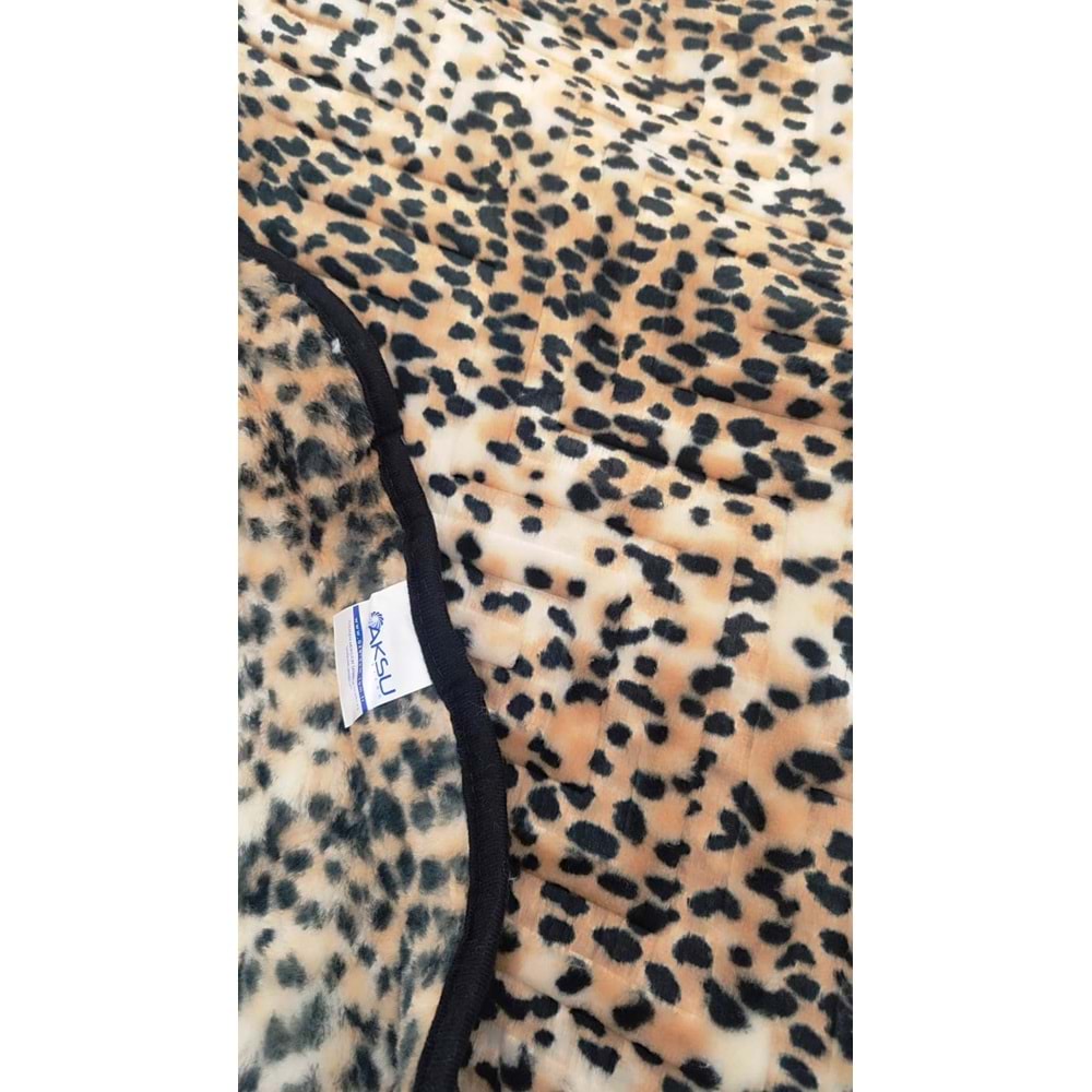 Aksu Safari Çift Kişilik Ultra Yumuşak Embos Vizon Battaniye (200x240)-Leopar Bej