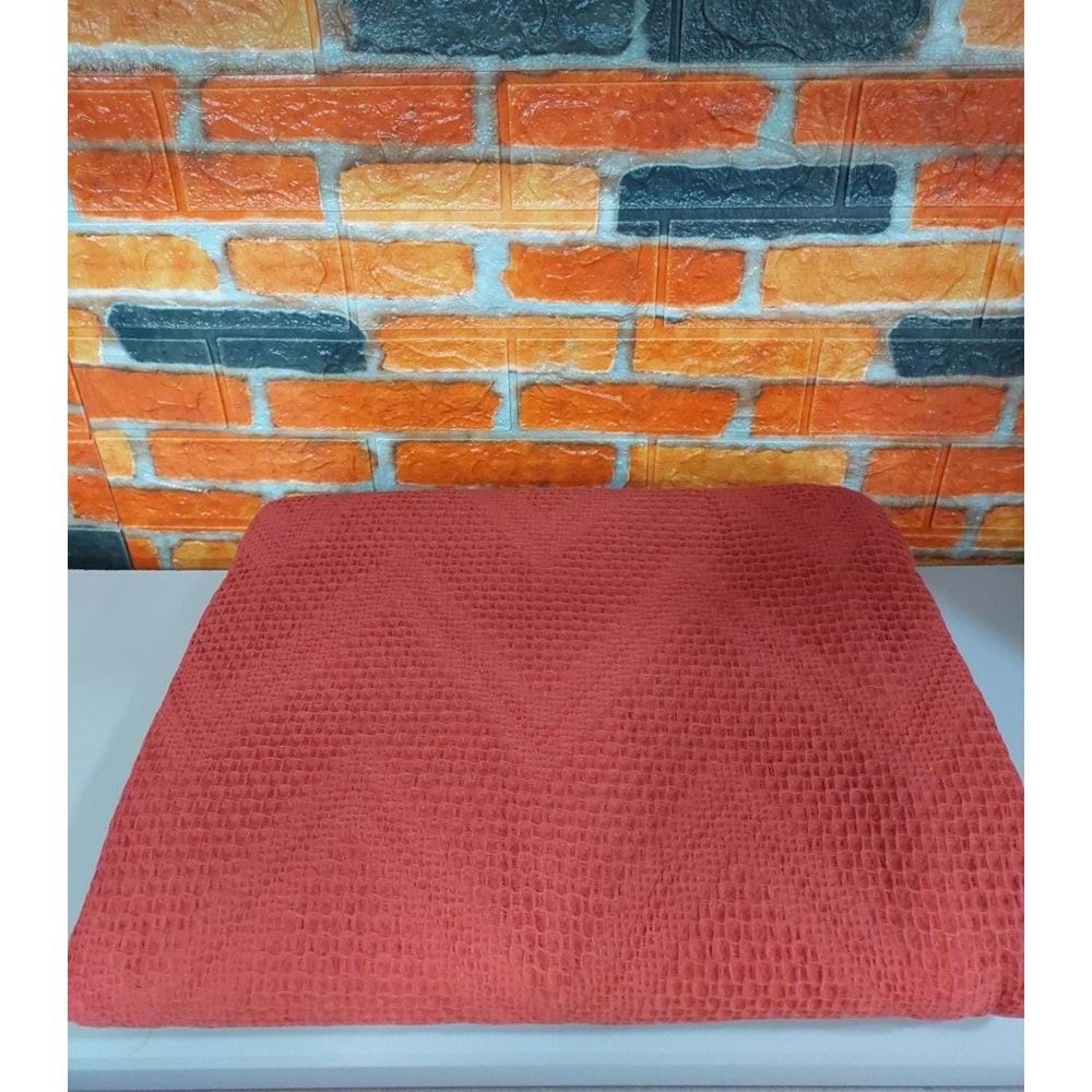 2 Adet Şaheser %100 Pamuk Çift Kişilik Pike 240x220 (Tek Pike)-Brick Red KİREMİT