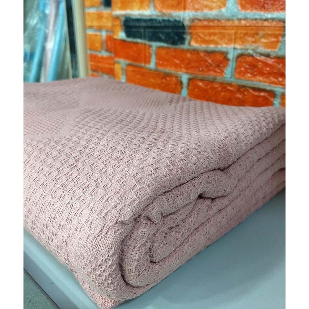 2 Adet Şaheser %100 Pamuk Çift Kişilik Pike 240x220 (Tek Pike)-Pudra