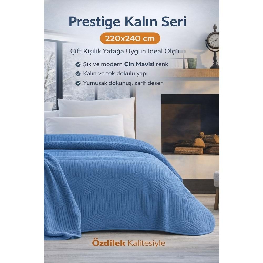 Özdilek Prestige Kalın Embos Çift Kişilik Battaniye (220x240)-Çin Mavisi Yeni