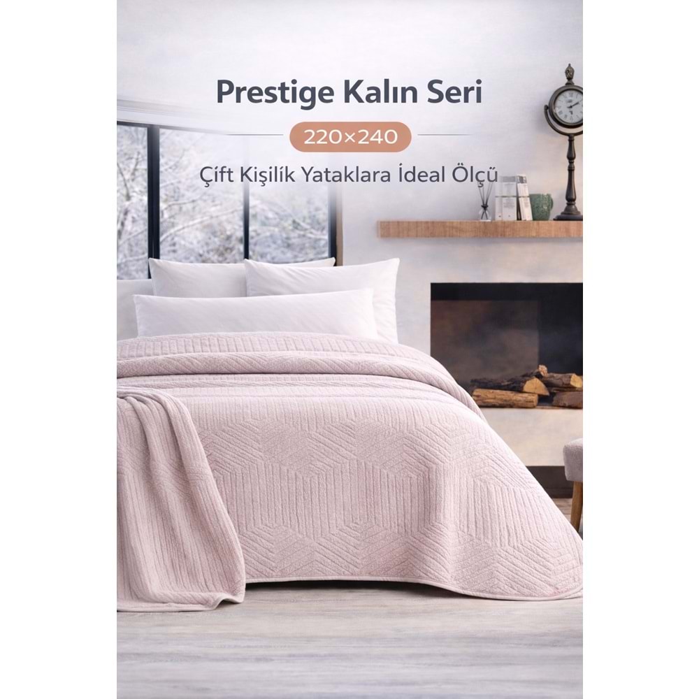 Özdilek Prestige Kalın Embos Çift Kişilik Battaniye (220x240)-Kristal Gri Yeni (Pembemsi)