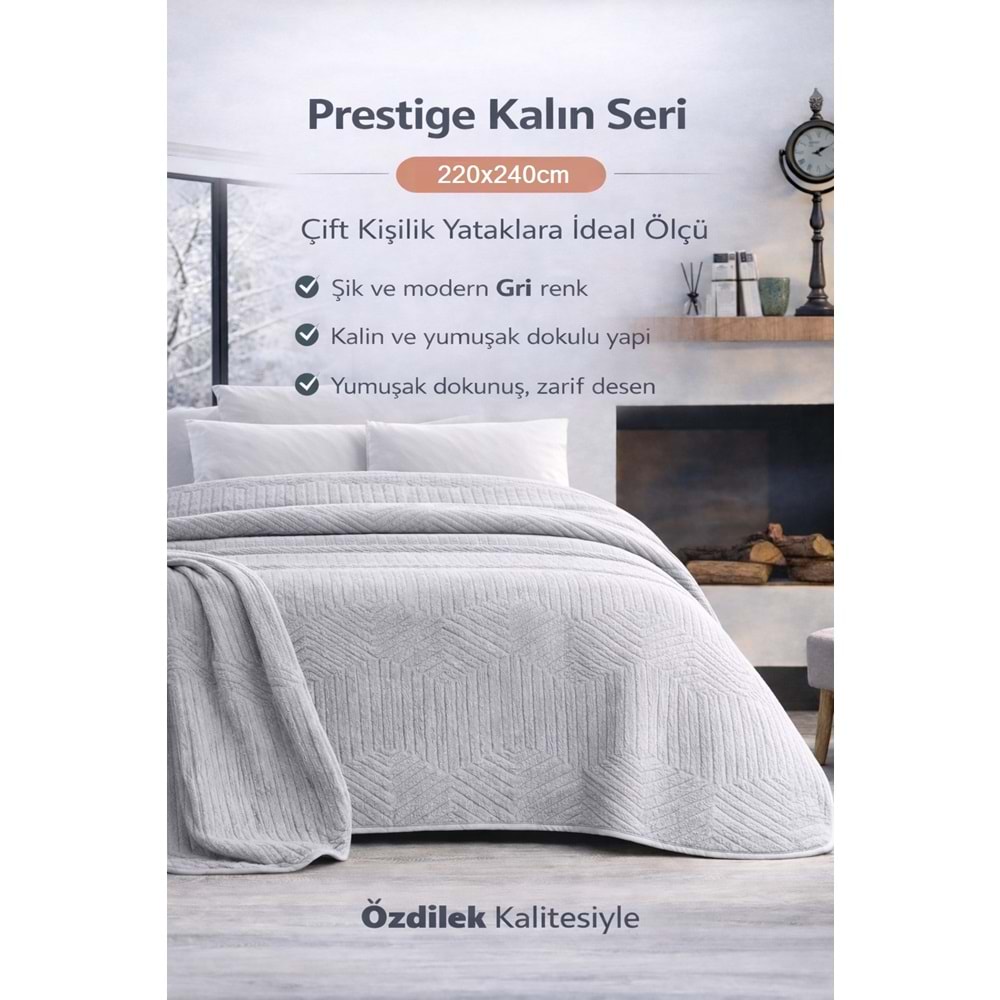 Özdilek Prestige Kalın Embos Çift Kişilik Battaniye (220x240)-Gri Yeni