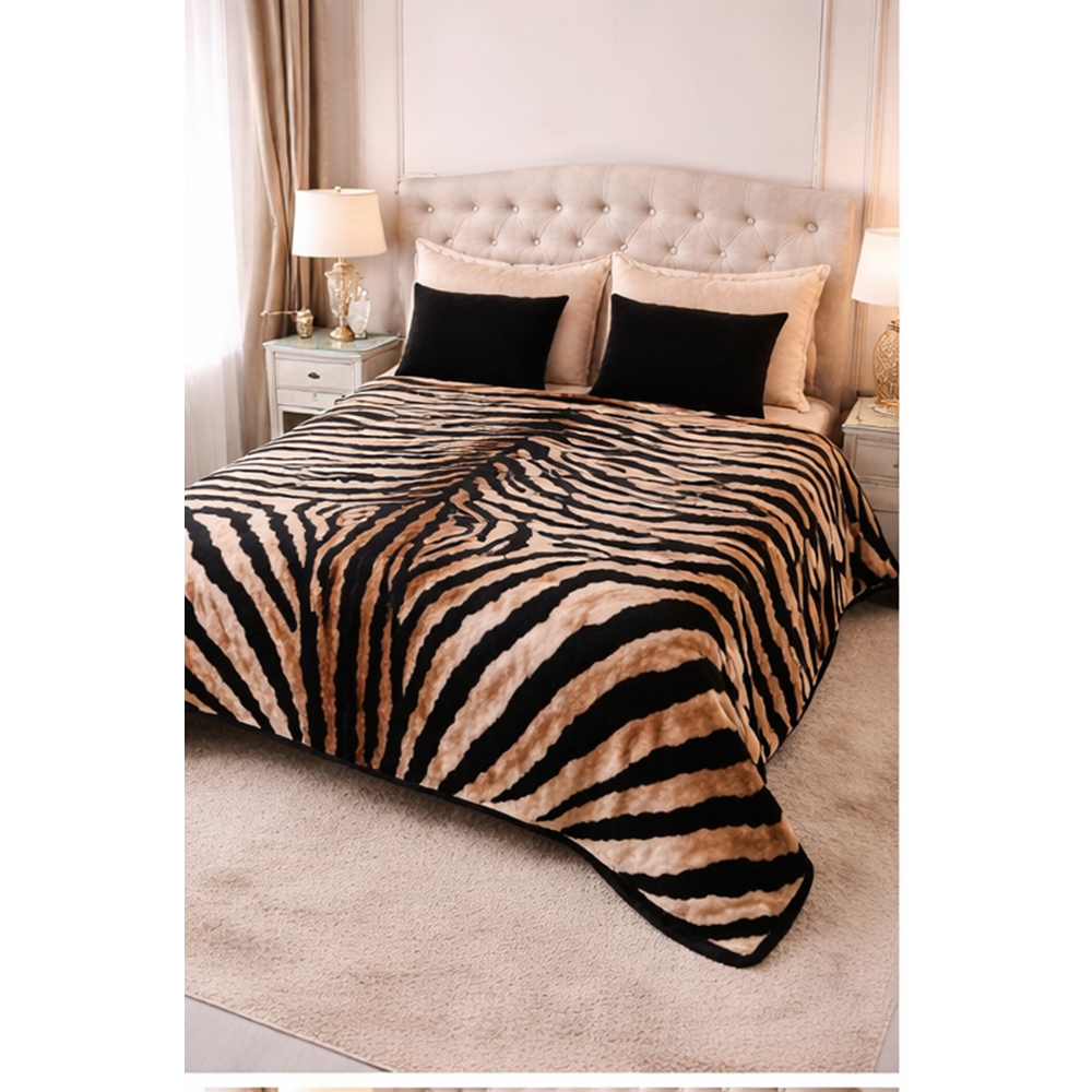 Aksu Safari Çift Kişilik Ultra Yumuşak Embos Vizon Battaniye (200x240)-Leopar Kahve Siyah