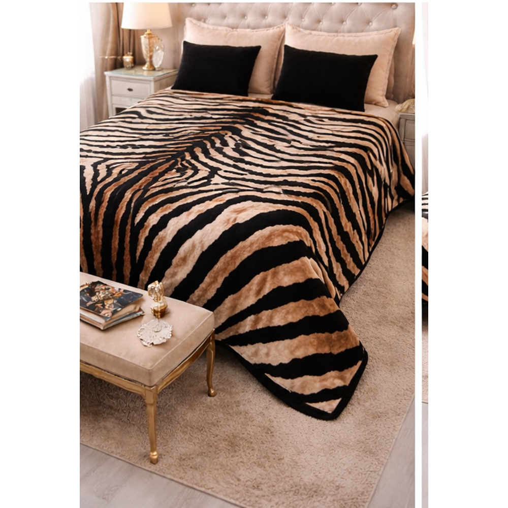 Aksu Safari Çift Kişilik Ultra Yumuşak Embos Vizon Battaniye (200x240)-Leopar Kahve Siyah