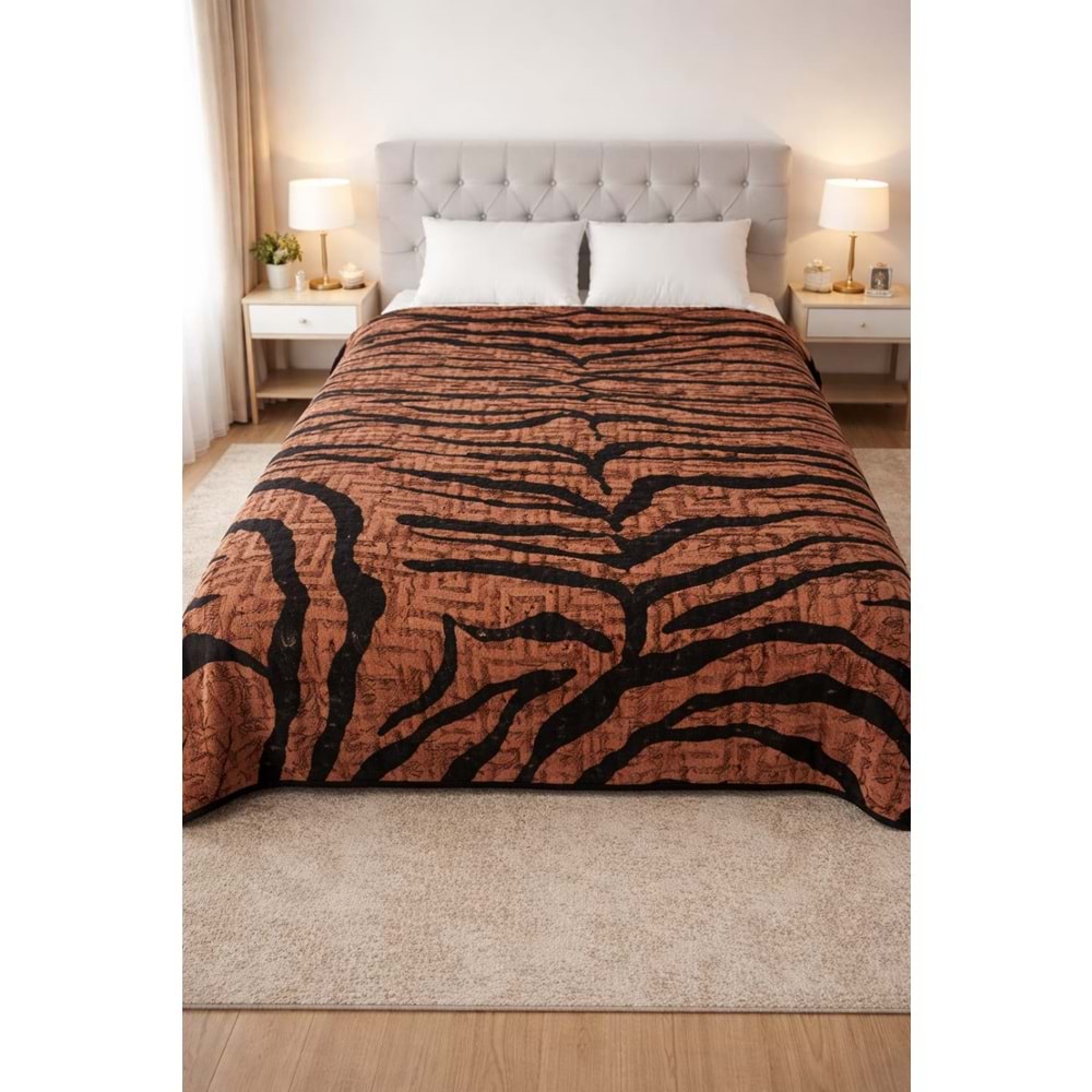 Aksu Safari Çift Kişilik Ultra Yumuşak Embos Vizon Battaniye (200x240)-Leopar Koyu Kahve Siyah