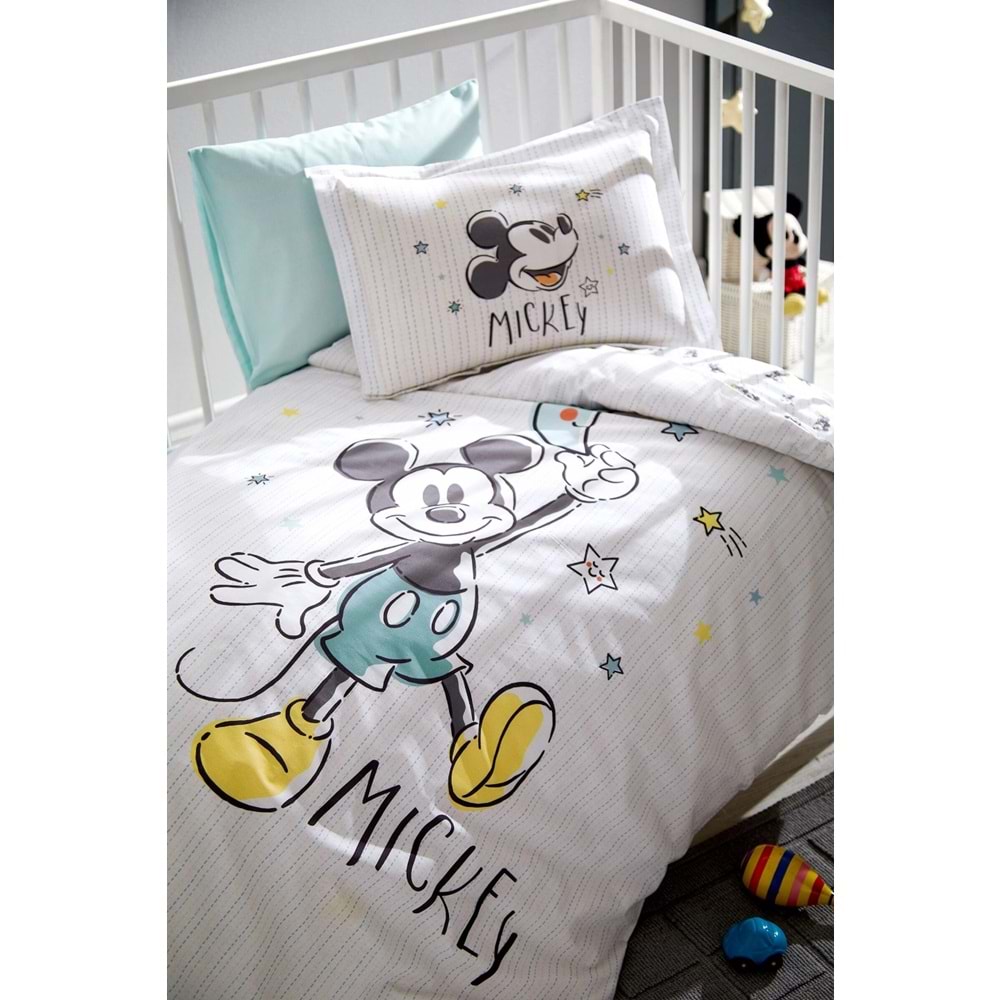 Özdilek Ranforce Lisanslı Bebek Beşik Nevresim Takımı-Mickey Mouse Goodnight