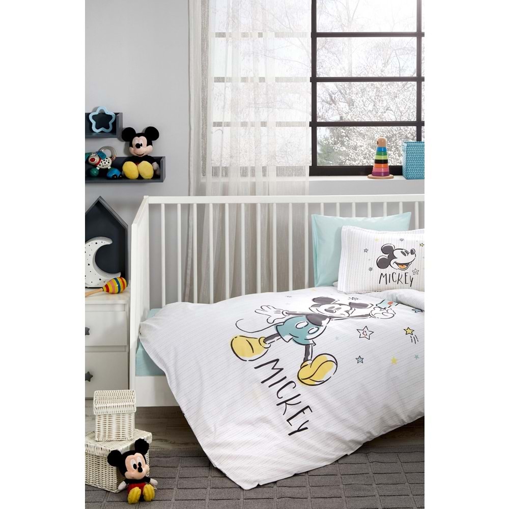 Özdilek Ranforce Lisanslı Bebek Beşik Nevresim Takımı-Mickey Mouse Goodnight