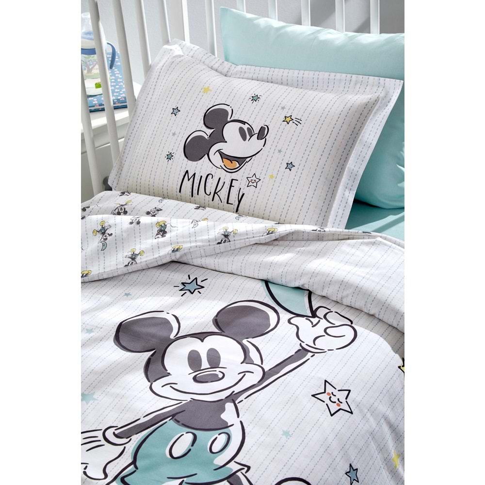 Özdilek Ranforce Lisanslı Bebek Beşik Nevresim Takımı-Mickey Mouse Goodnight