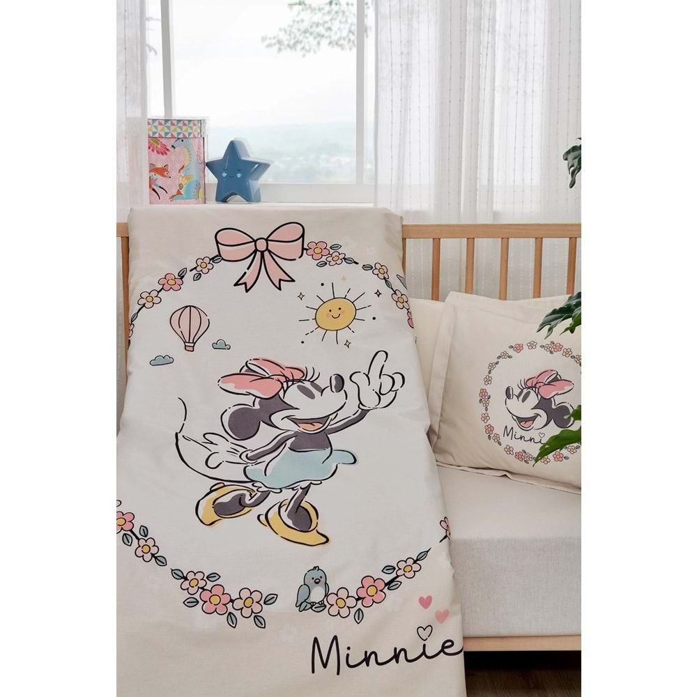 Özdilek Ranforce Lisanslı Bebek Beşik Nevresim Takımı-Minnie Mouse Sunshine