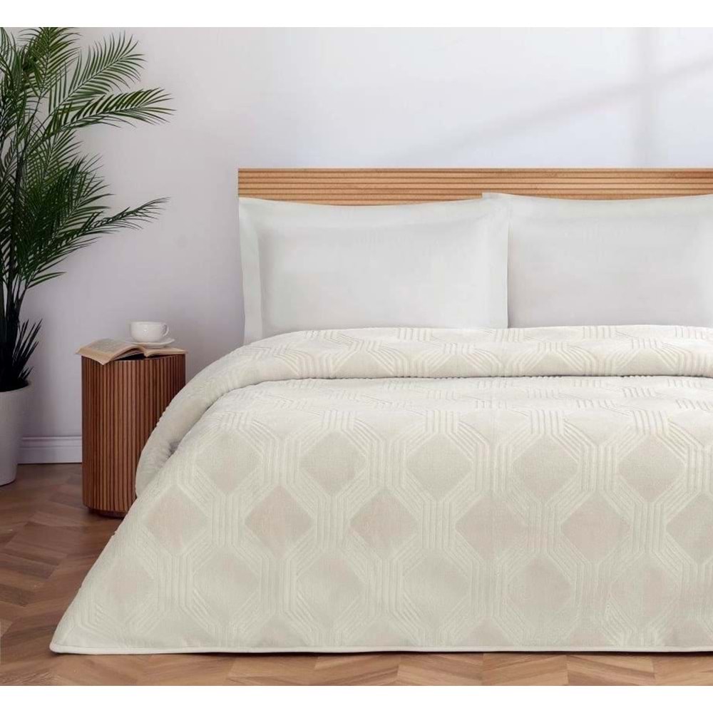 Özdilek Trendy Embos Tek Kişilik Battaniye(155x220)-Art Deco Kemik
