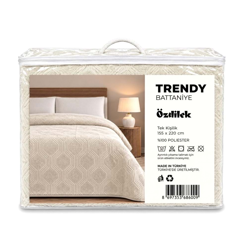 Özdilek Trendy Embos Tek Kişilik Battaniye(155x220)-Art Deco Kemik