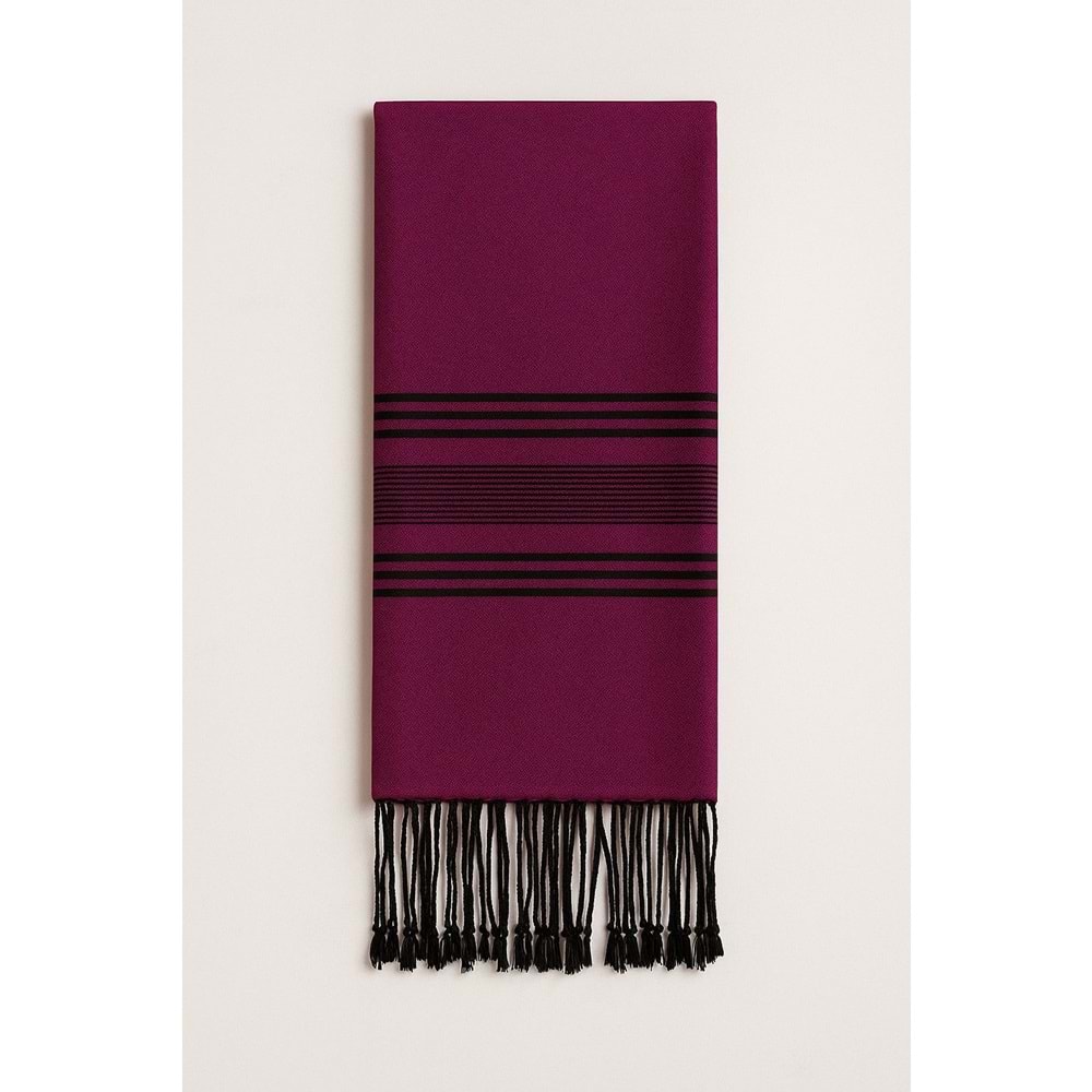 Pamuklu İp El Dokuma Şal Mürdüm / Siyah 50*190 CM MT1004