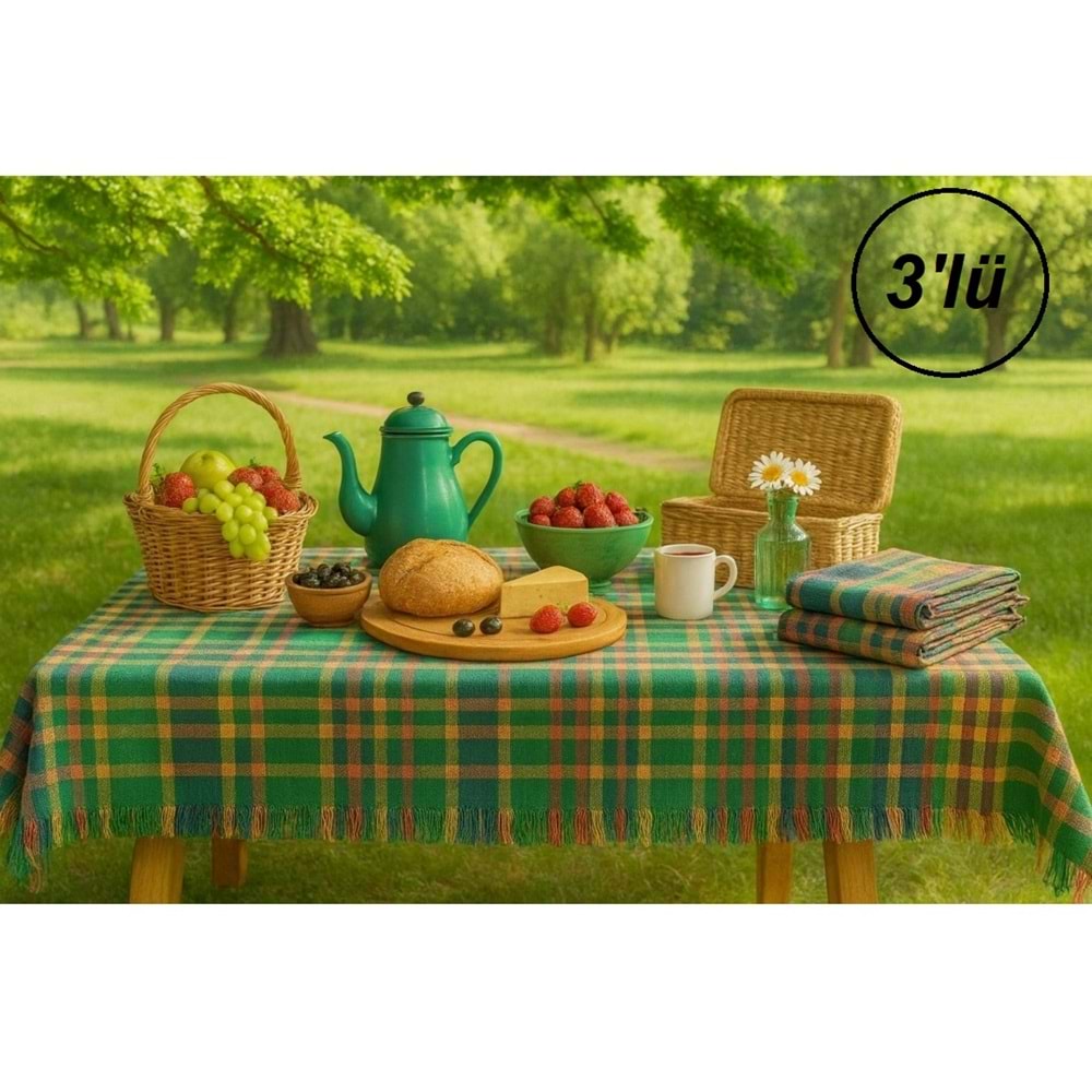 3 Adet Pöti Kare Sofra Örtüsü, Masa Örtüsü Saçaklı (140x140)-Renkli