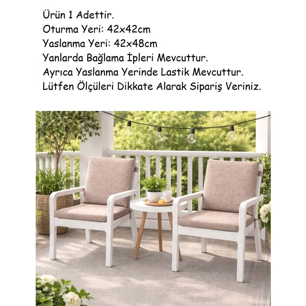 1 Adet Premium Şönil Arkalıklı Sandalye Minderi, Extra Kalın (Kalınlık 4,5cm)-Bej Düz