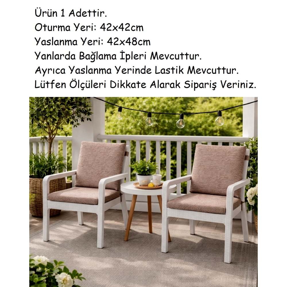 1 Adet Premium Şönil Arkalıklı Sandalye Minderi, Extra Kalın (Kalınlık 4,5cm)-K.Bej Düz