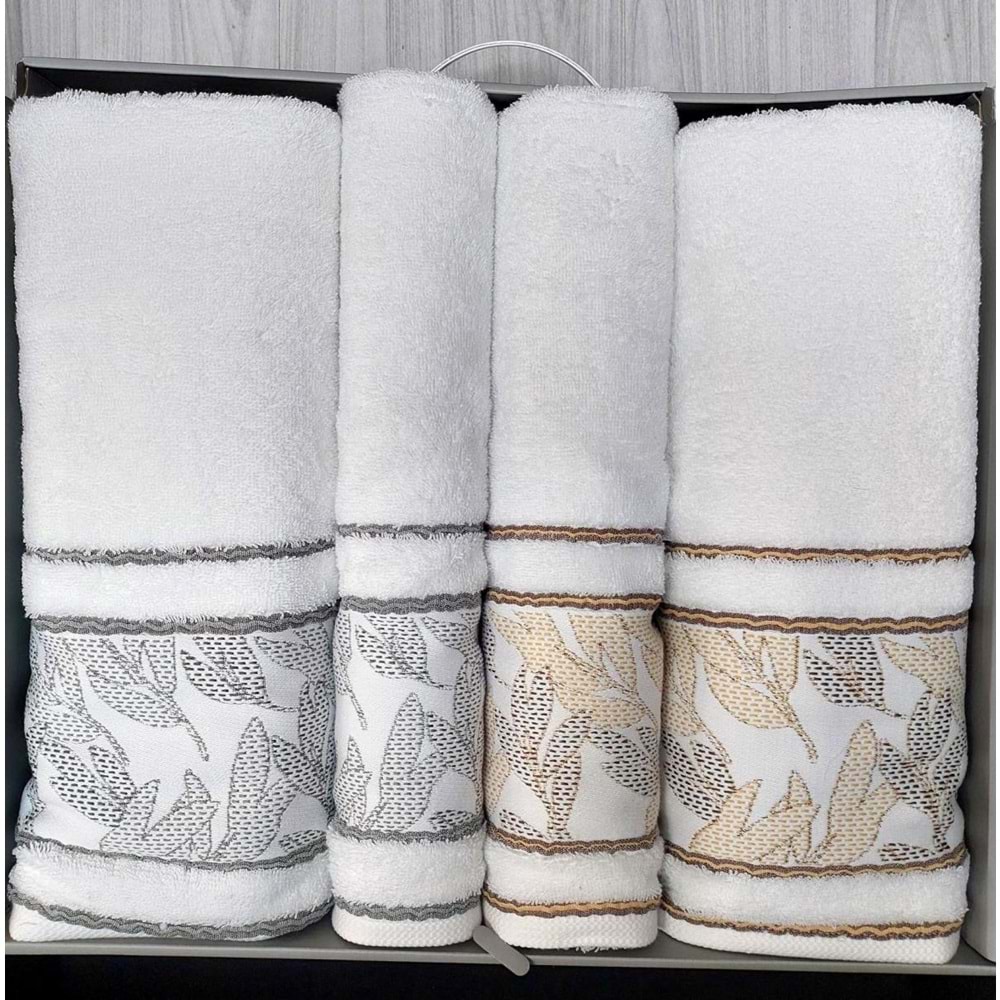 Özdilek 4 Parça Hamam Seti -Frond Gri Kahve- (Banyo Havlusu Büyük Boy), Havlu Seti