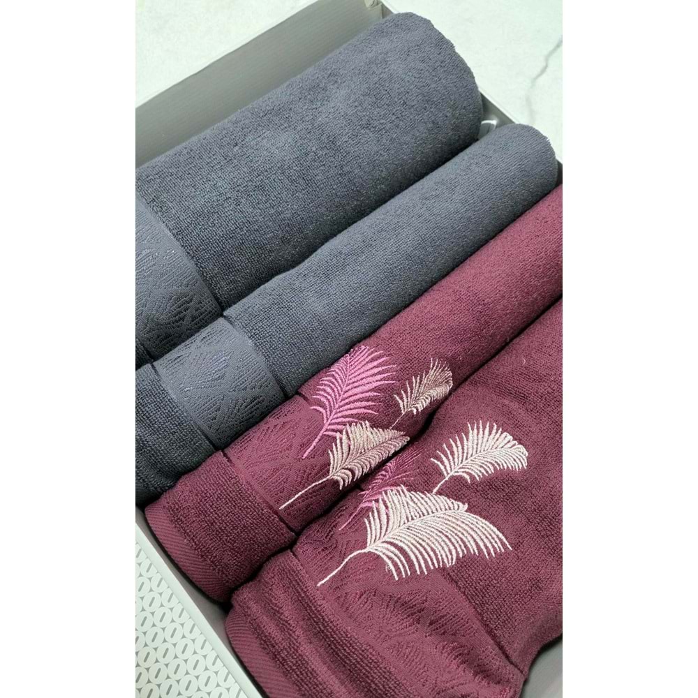 Özdilek Best Hamam Seti, Banyo Havlu Takımı (Büyük Boy)-Golden Palm Antrasit Mürdüm