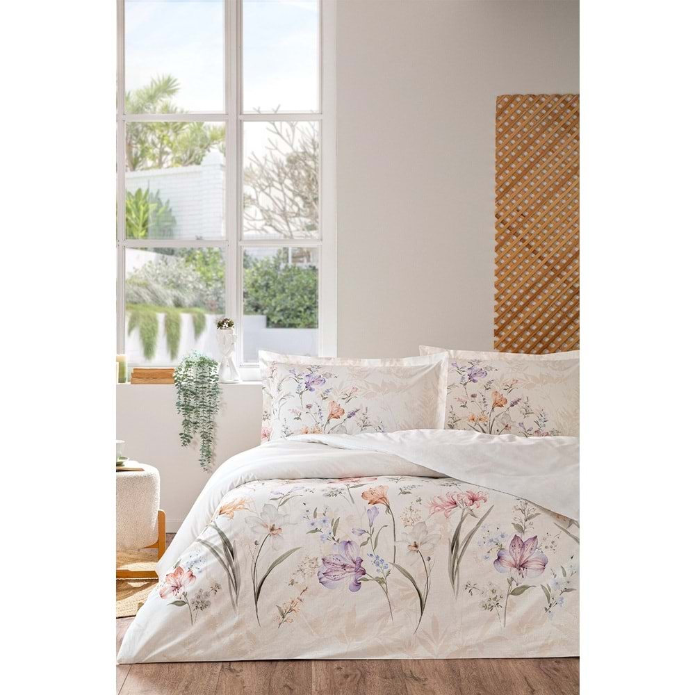 Özdilek Ranforce -White Lily Lila- Çift Kişilik Nevresim Takımı