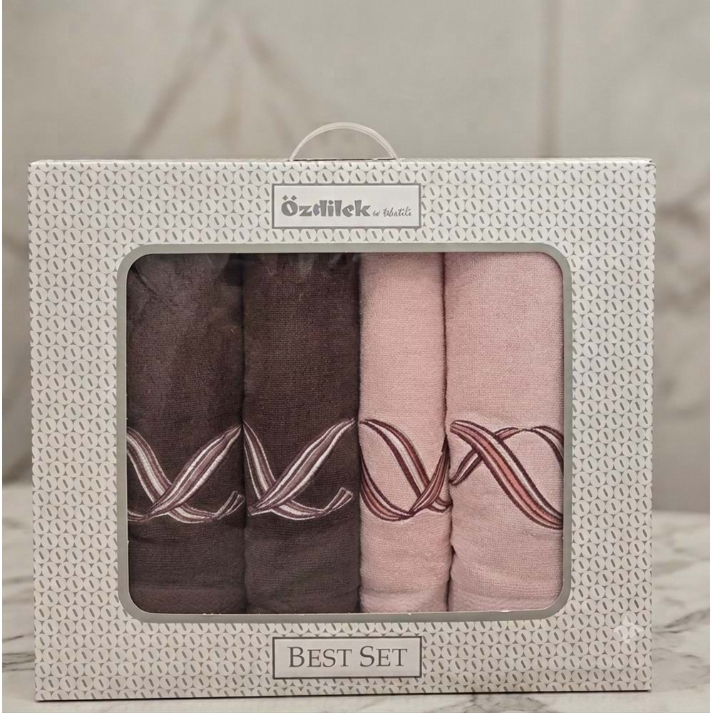 Özdilek Best Hamam Seti, Banyo Havlu Takımı (Büyük Boy)-Pink Wave Bordo Pembe