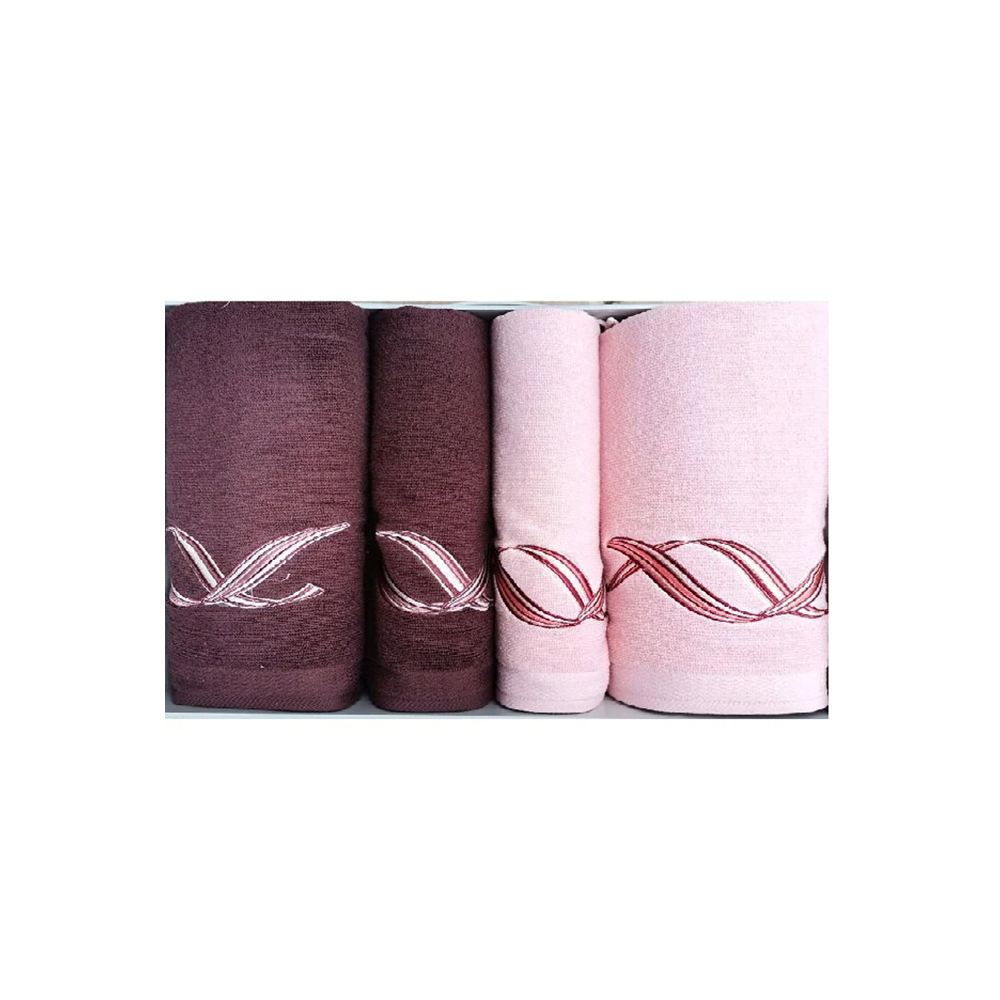 Özdilek 4 Parça Best Hamam Seti, Banyo Havlu Takımı Pink Wave Bordo Pembe