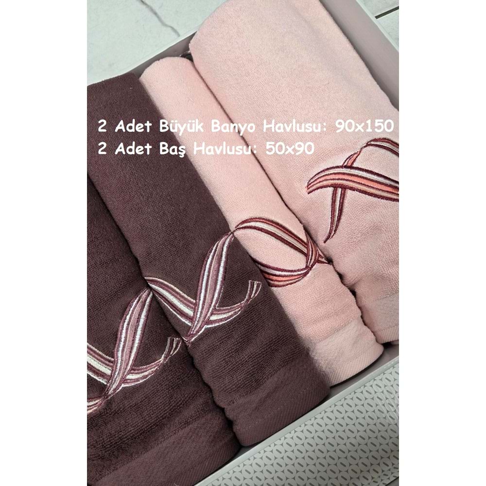 Özdilek Best Hamam Seti, Banyo Havlu Takımı (Büyük Boy)-Pink Wave Bordo Pembe