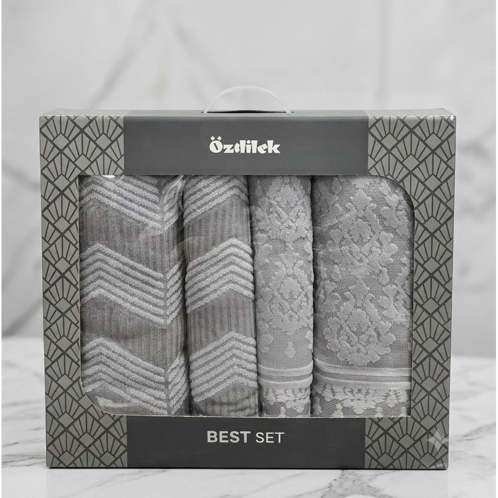 Özdilek Best Hamam Seti, Banyo Havlu Takımı-Tappeto Antrasit Gri