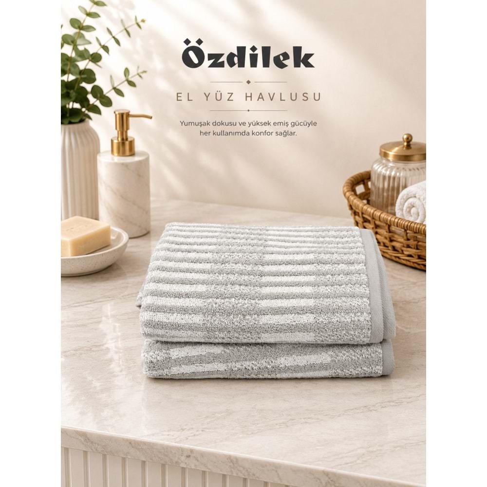 Özdilek 1 Adet Pamuklu El-Yüz Havlusu (50x90)-Striscia Gri