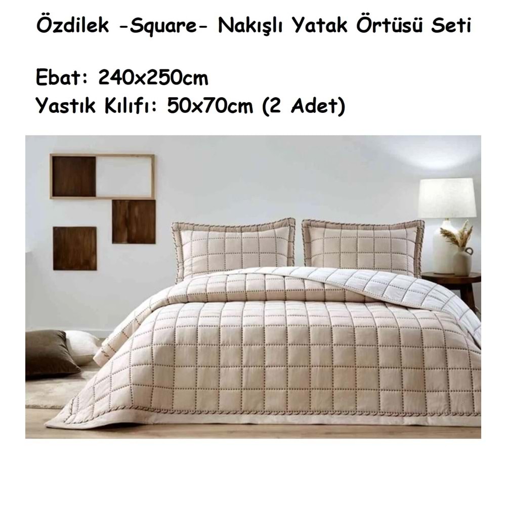 Özdilek Nakışlı -Square Bej- Çift Kişilik Yatak Örtüsü (240x250)