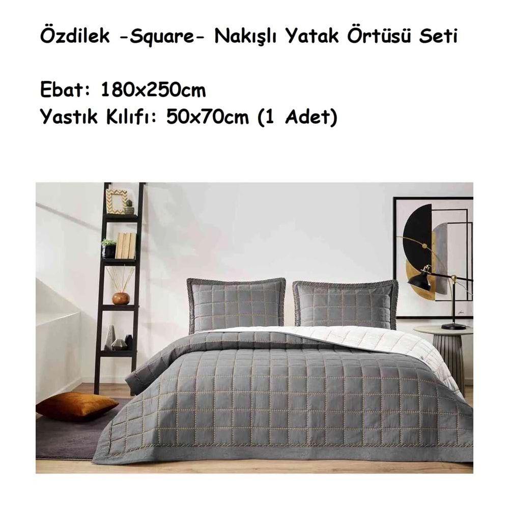Özdilek Nakışlı -Square Antrasit- Tek Kişilik Yatak Örtüsü (180x250)