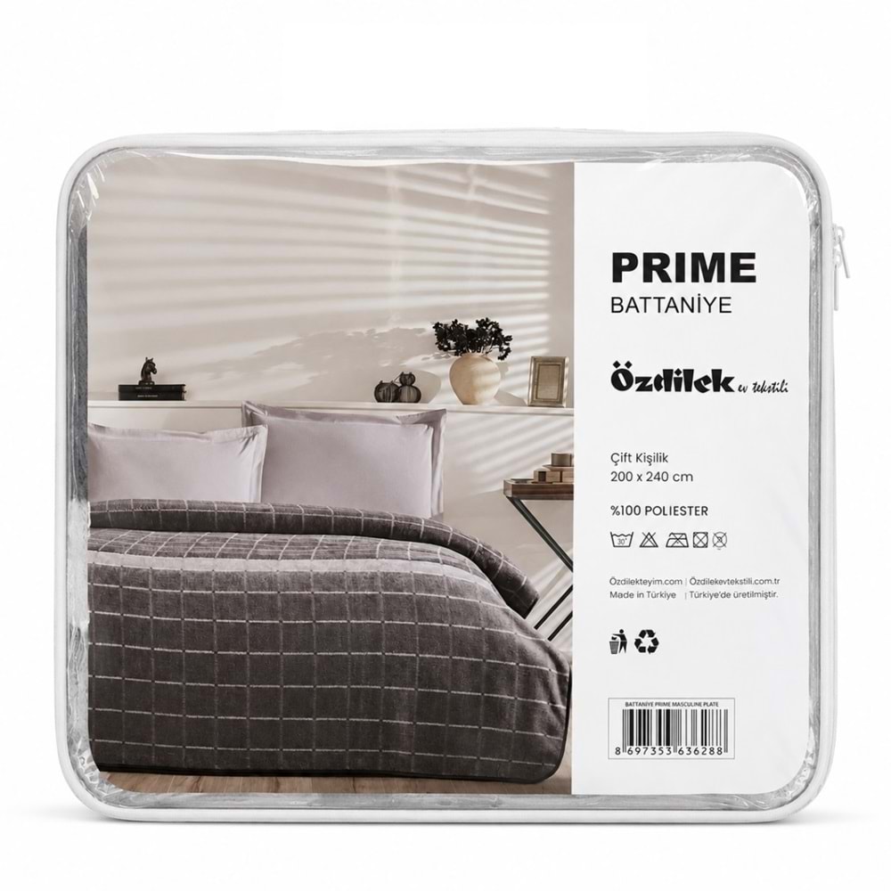 Özdilek Prime -Masculine Plate K.Gri - Çift Kişilik Battaniye (200x240)