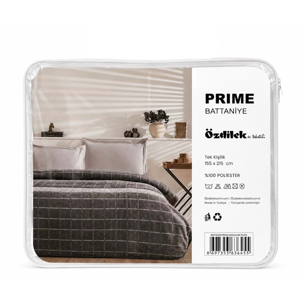 Özdilek Prime -Masculine Plate K.Gri- Tek Kişilik Battaniye (155x215)