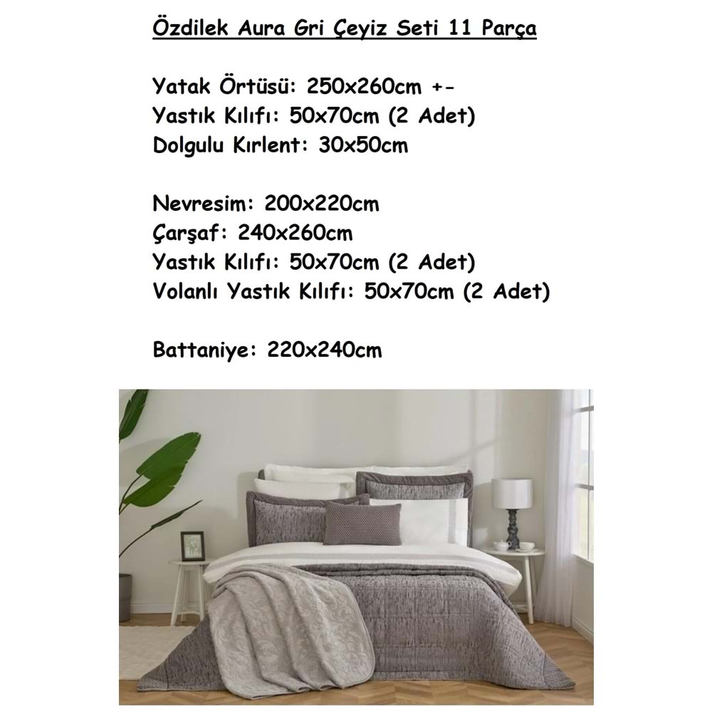 Özdilek 11 Parça -Aura Gri- Çeyiz Seti