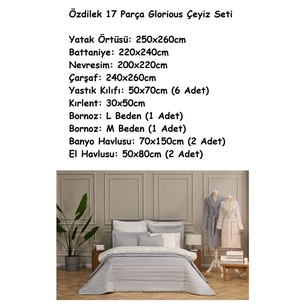Özdilek 17 Parça -Glorious Gri- Çeyiz Seti