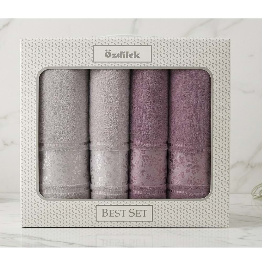 Özdilek Best Hamam Seti, Banyo Havlu Takımı-Camellia Gri Mürdüm