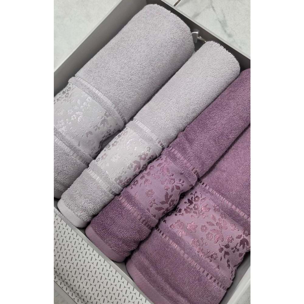 Özdilek Best Hamam Seti, Banyo Havlu Takımı-Camellia Gri Mürdüm
