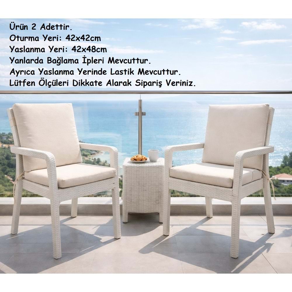 2 Adet Premium Şönil Arkalıklı Sandalye Minderi, Extra Kalın (Kalınlık 4,5cm)-A.Krem