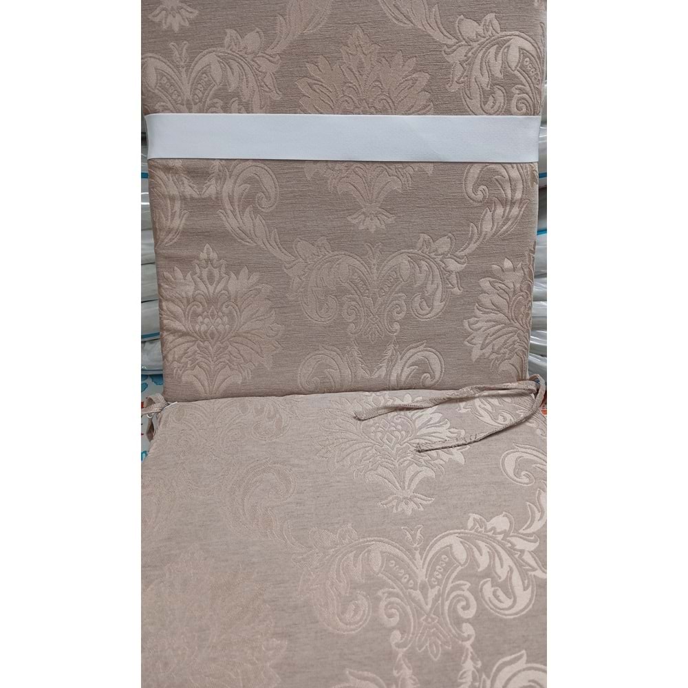 2 Adet Premium Şönil Arkalıklı Sandalye Minderi, Extra Kalın (Kalınlık 4,5cm)-K.bej Desenli