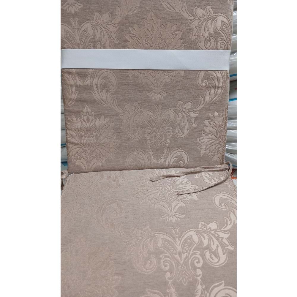 6 Adet Premium Şönil Arkalıklı Sandalye Minderi, Extra Kalın (Kalınlık 4,5cm)-K.bej Desenli