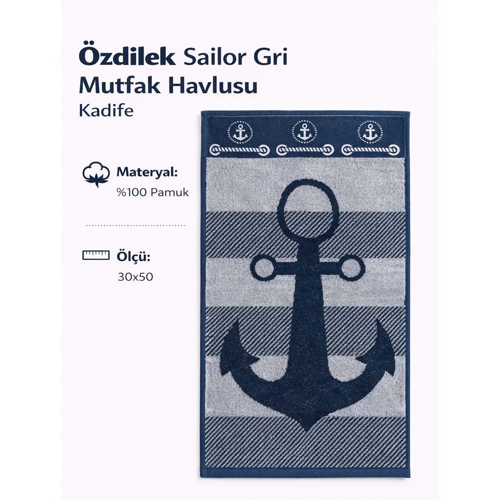 Özdilek 3LÜ SET Summer Heat Sailor Mutfak Havlusu (30x50)-Gri
