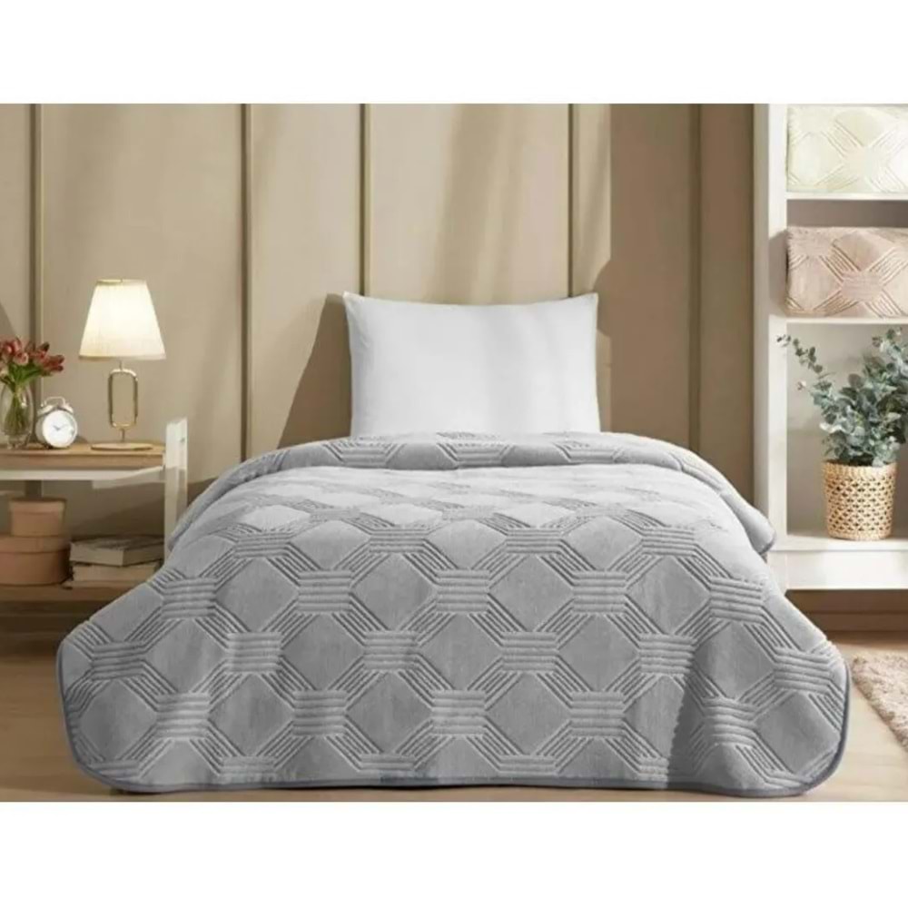 Özdilek Trendy Embos Tek Kişilik Battaniye(155x220)-Art Deco Gri