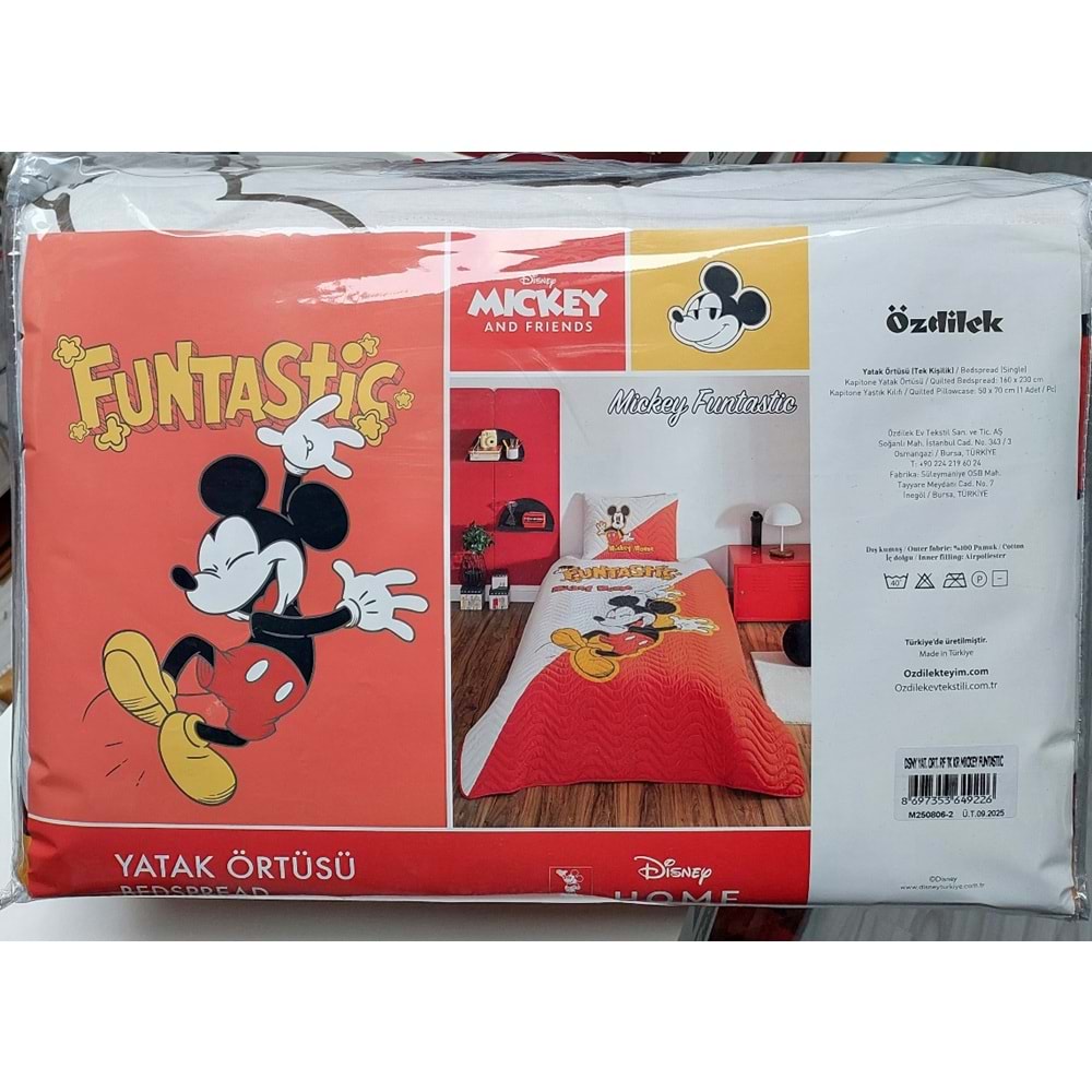 Özdilek Lisanslı Kapitoneli Pike %100 Pamuk Tek Kişilik Çocuk Yatak Örtüsü (160x230)-Mickey Funtastic Krem
