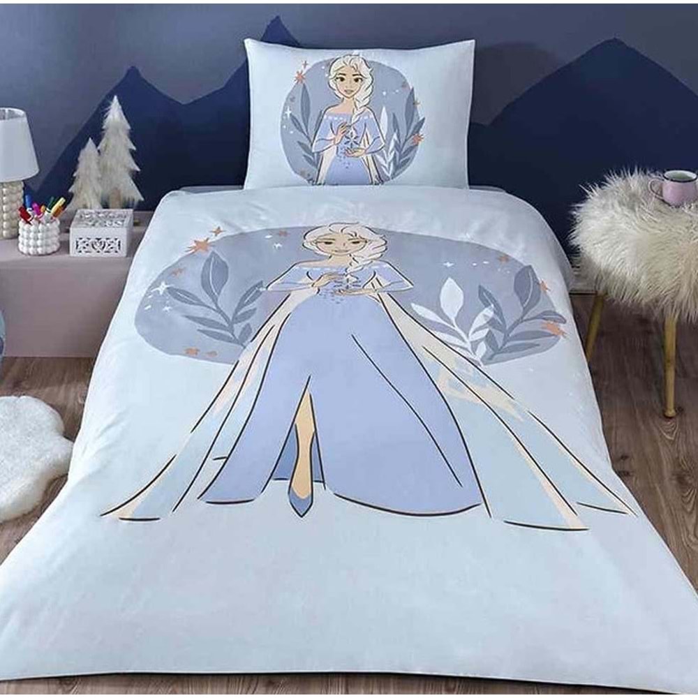 Özdilek Lisanslı Lastikli Çarşaflı Tek Kişilik Çocuk Nevresim Takımı-Frozen Ice Queen Lila